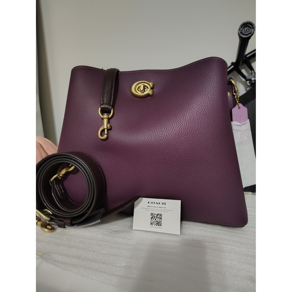 NWT Coach Willow Shoulder Bag Deep Berry Pebble Leather C2590 Crossbody Purple - Picture 3 of 11